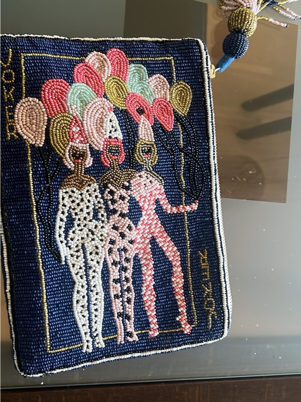 Anthropologie Navy Beaded Clutch with Pink, Mint & Gold Accents